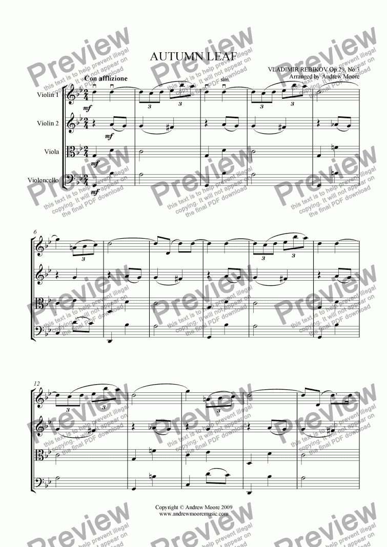 page one of ’Autumn Leaf’ arranged for String Quartet