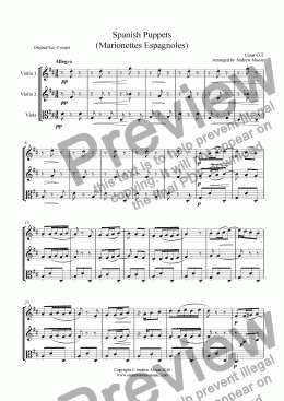 page one of ’Spanish Puppets’ arr. for String Trio - 2 violins & Viola