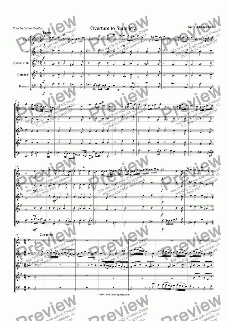 page one of Telemann - Suite in a Minor 0verture