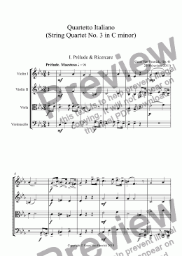 page one of Quartetto Italiano (String quartet No. 3 in C minor), Op. 41 - I. Prélude & Ricercare