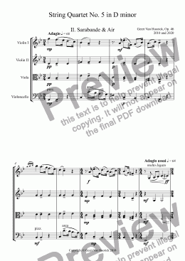 page one of String Quartet No. 5 in D minor, Op. 46 - II. Sarabande & Air