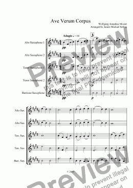 page one of Ave Verum Corpus (Saxophone Choir)