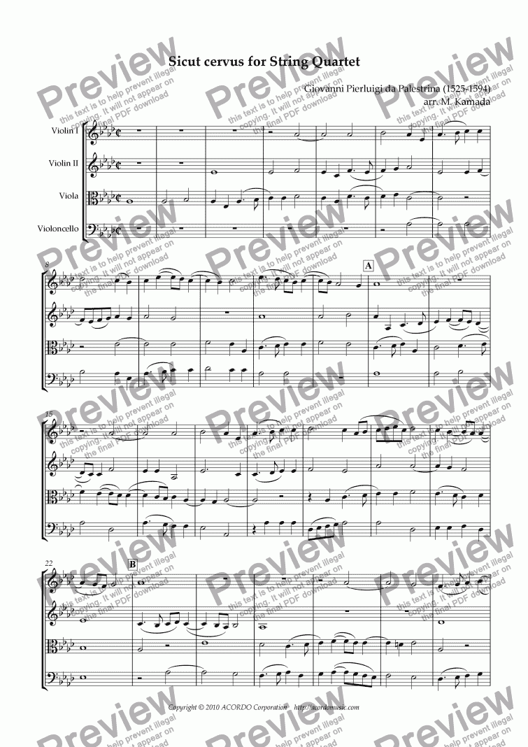 page one of ’Sicut cervus’ for String Quartet