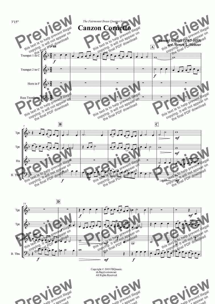 page one of Canzon Cornetto - Brass QUARTET