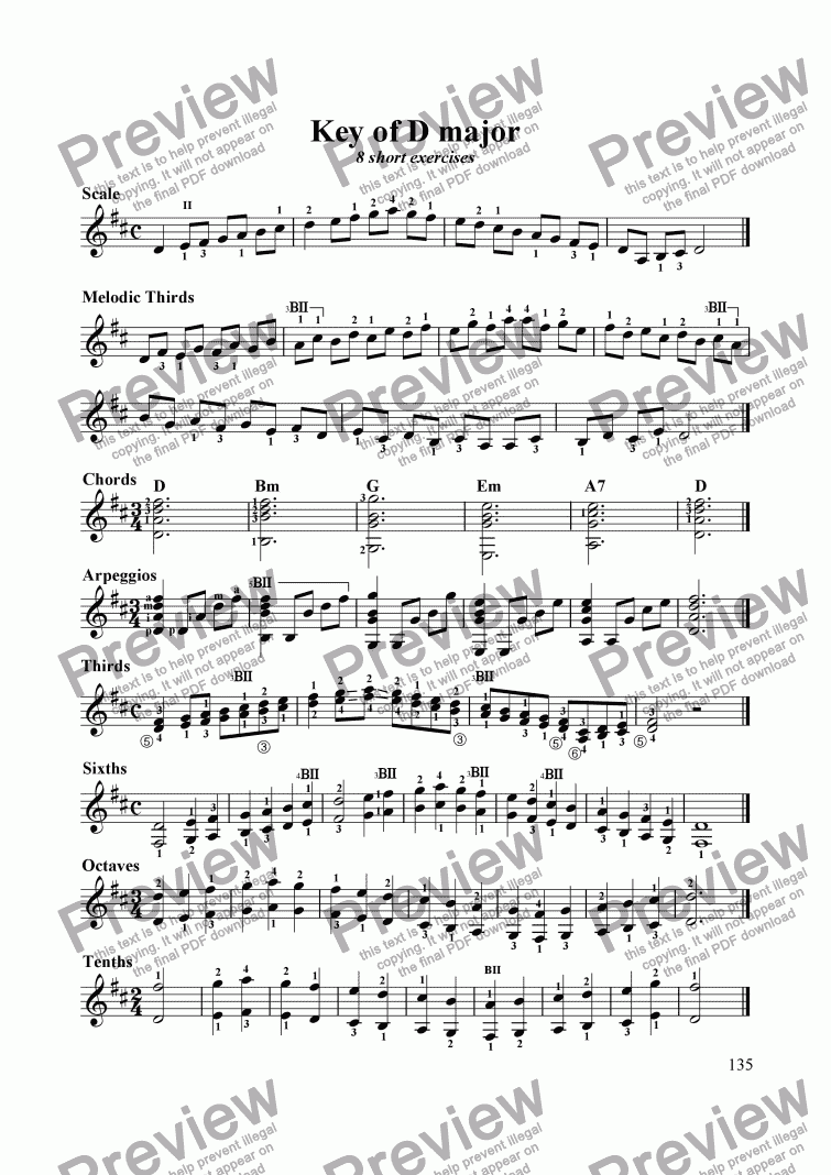 page one of Key of D major - 8 short exercises