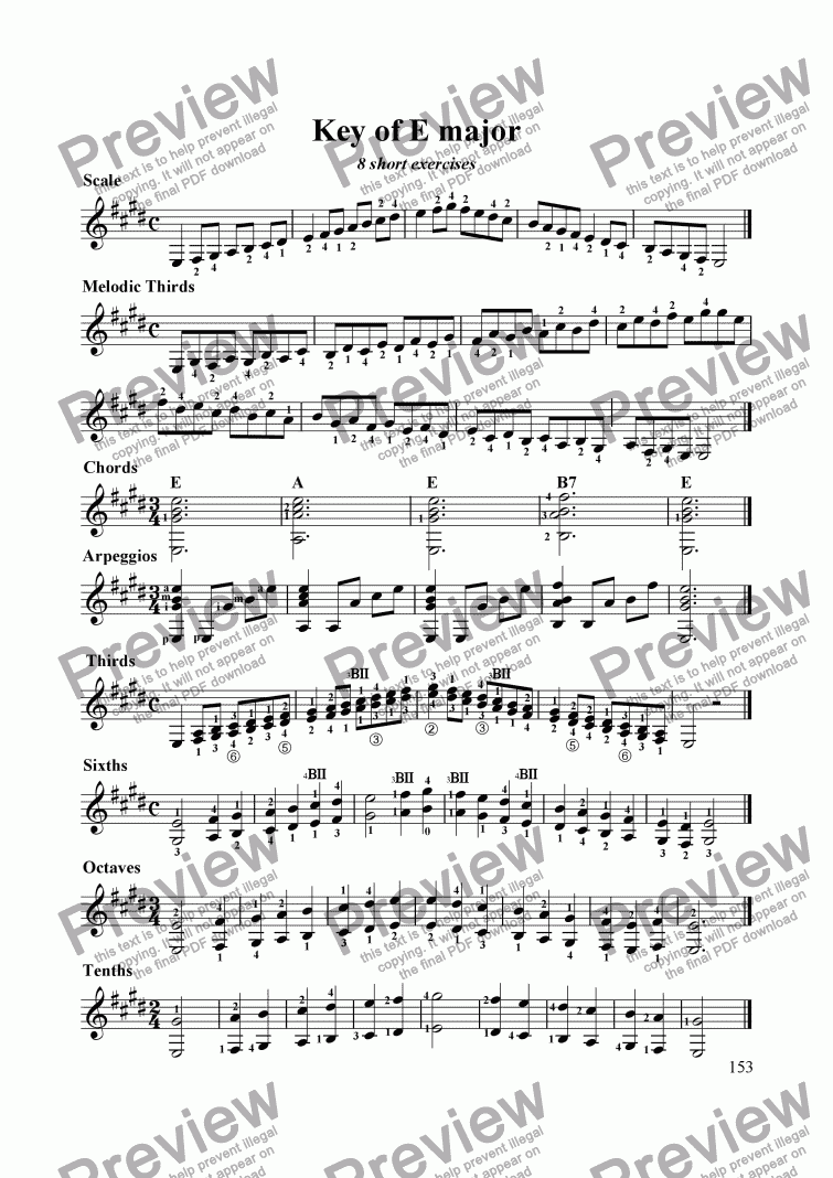 page one of Key of E major - 8 short exercises