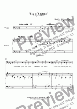 page one of Pop song - On the Eve of Sadness (piano with voice)
