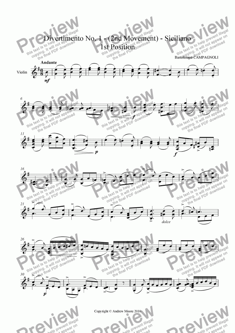 page one of Divertimento No. 1 - 2nd movement - Siciliano - Op. 18