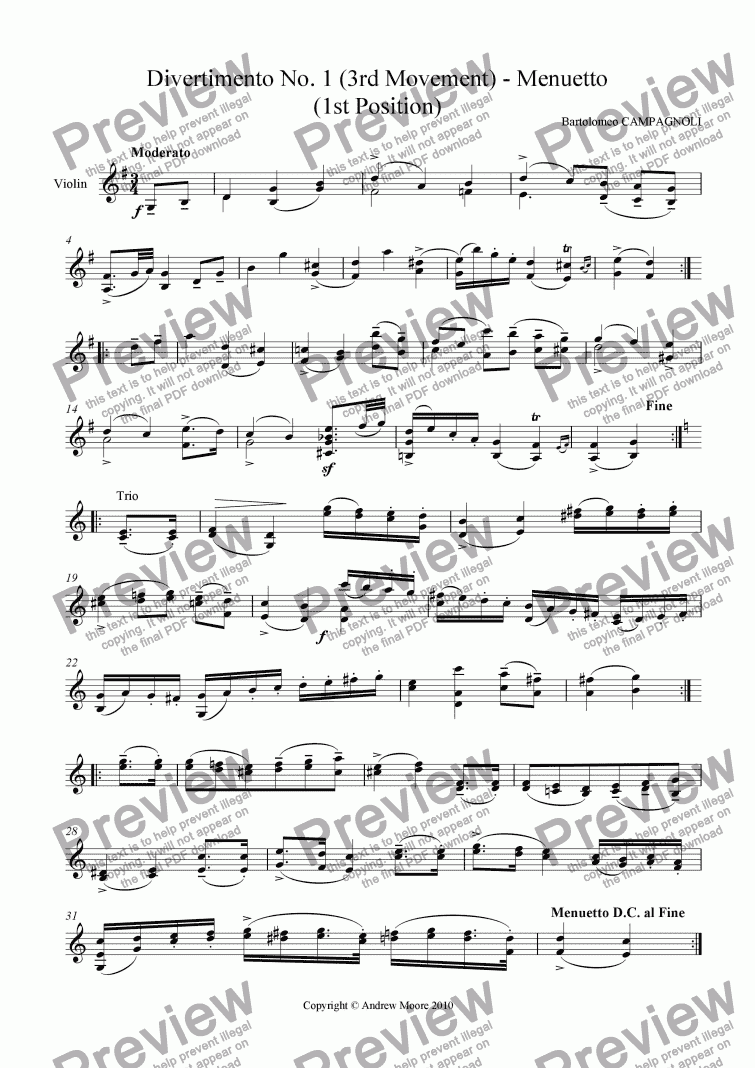 page one of Divertimento No. 1 - 3rd movement - Menuetto - Op. 18