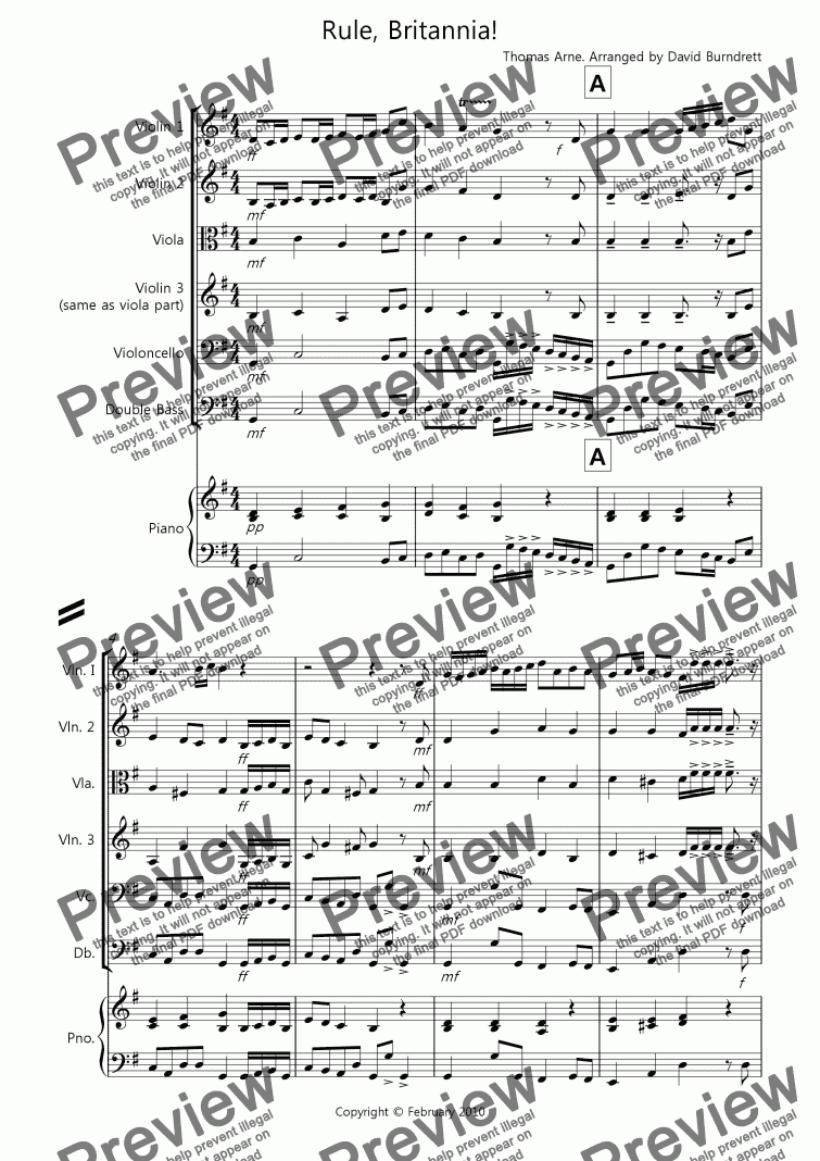 page one of Rule, Britannia! For String Orchestra
