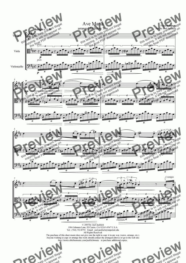 page one of Ave Maria (String Trio w/solo in violin) D-High