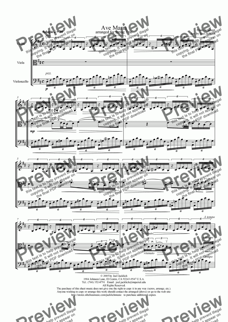 page one of Ave Maria (String Trio w/solo in viola) D