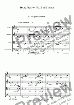 page one of String quartet No. 2 in E minor, Op. 40 - III. Adagio sostenuto