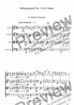 page one of String quartet No. 2 in E minor, Op. 40 - II. Allegro lusingando
