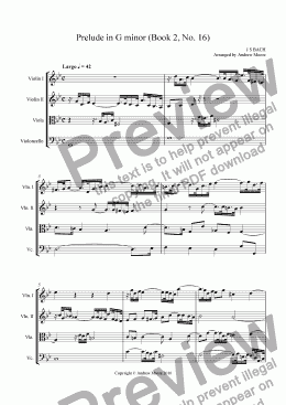 page one of Prelude in G minor (Book 2, No. 16) arr. for String Quartet