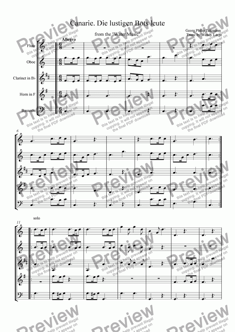page one of Telemann - Water Music Suite - Four Pieces