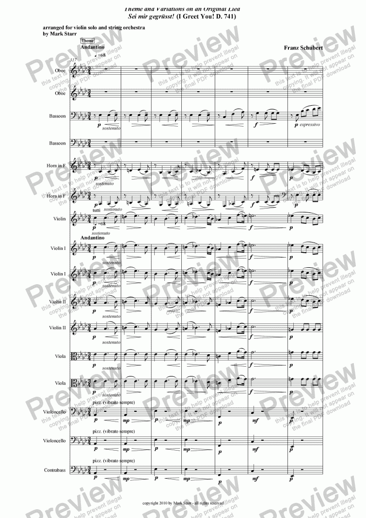 page one of SCHUBERT - STARR; Fantasy in C Major, D. 934; for violin solo and orchestra (an orchestration by Mark Starr of Schubert’s work for violin and piano) Part 2 of 3