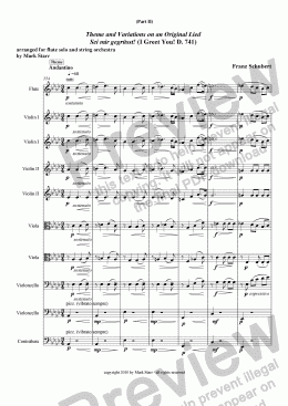 page one of SCHUBERT - STARR; Fantasy in C Major, D. 934; for flute solo and string orchestra (an orchestral arrangement by Mark Starr of Schubert’s work for violin and piano) Part 2 of 3 