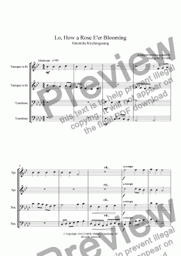 page one of Lo, How a Rose E’er Blooming (brass quartet)