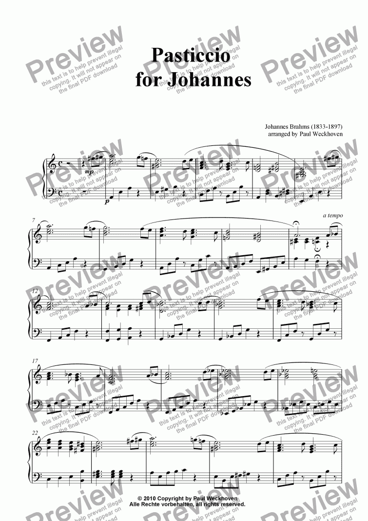 page one of Pasticcio for Johannes Brahms