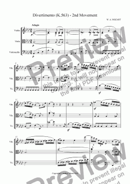 page one of Divertimento for String Trio K.563 - 2nd Movement  - Adagio