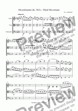 page one of Divertimento for String Trio K.563 - 3rd Movement - Minuet & Trio