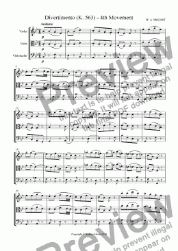page one of Divertimento for String Trio K.563 - 4th Movement - Andante