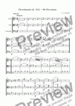 page one of Divertimento for String Trio K.563 - 5th Movement - Minuet & Trios