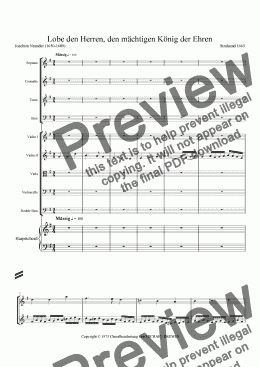 page one of Lobe den Herren (Praise the Lord, the Mighty King of Glory), for Choir SATB and String Orchestra