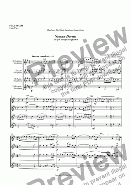 page one of Nessun Dorma arr. for Saxophone Quartet