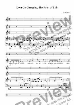 page one of Don't go Changing - The Point to Life Piano, Vocals, Violin, Sax and Drums