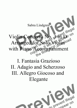 page one of Violin Concerto No. 3 in D Arranged for Solo Violin with Piano Accompaniment, III. Allegro Giocoso a