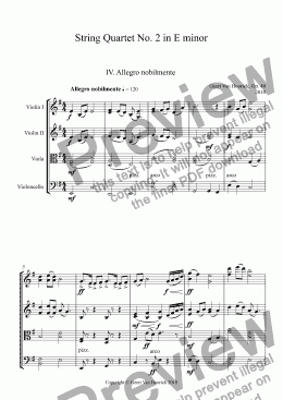 page one of String quartet No. 2 in E minor, Op. 40 - IV. Allegro nobilmente