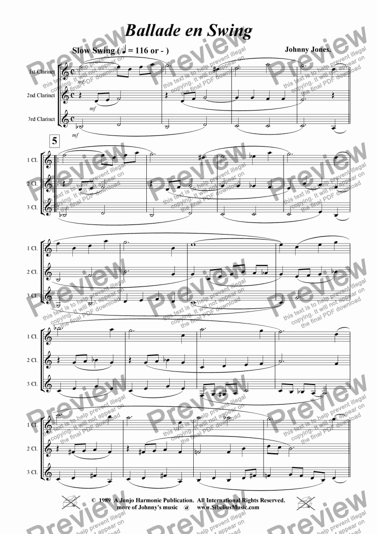 page one of Ballade en Swing  ( 3 Bb Clarinets )