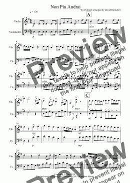 page one of Non Piu Andrai for Violin and Cello Duet
