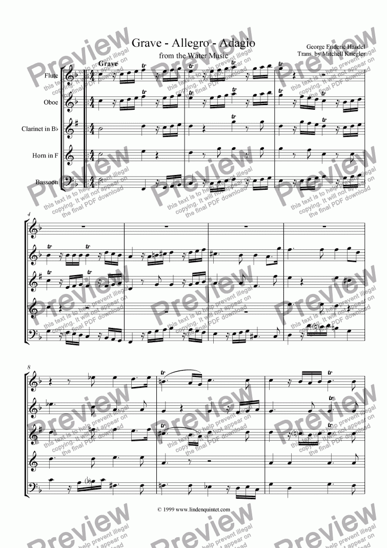 page one of Handel - Water Music Grave, Allegro, Adagio