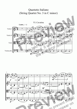 page one of Quartetto Italiano (String quartet No. 3 in C minor), Op. 41 - VI. Cavatina