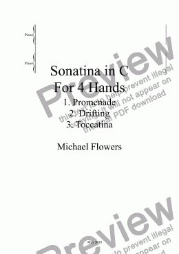 page one of Sonatina for Four Hands in C major 1st Movt. "Promenade"