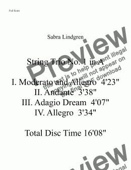 page one of String Trio No. 1 in A I. Moderato and Allegro