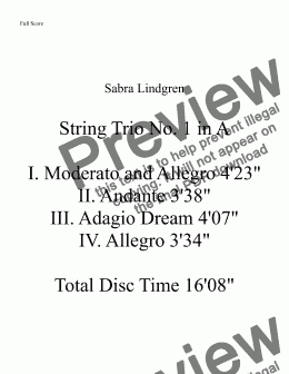 page one of String Trio No. 1 in A III. Adagio Dream