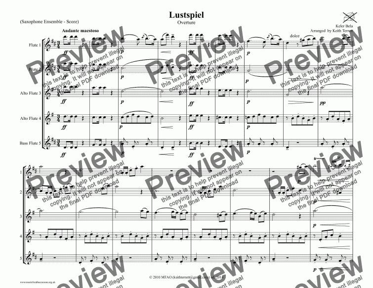 page one of Lustpiel Overture for Flute Choir