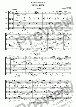 page one of Janacek - ZDENKA VARIATIONS - for Viola Quartet
