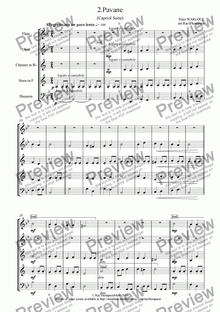 page one of Capriol Suite: 2.Pavane (Wind Quintet)