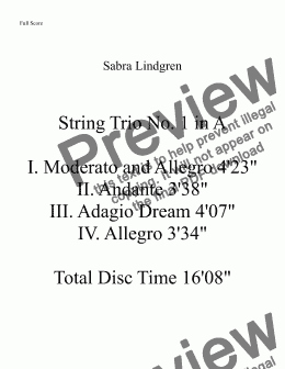page one of String Trio No. 1 in A IV. Allegro