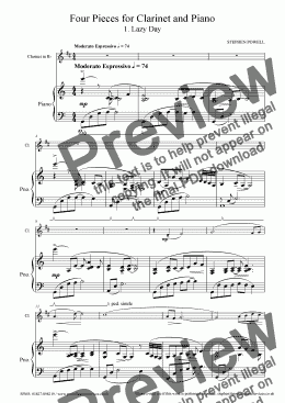 page one of Four Pieces for Clarinet and Piano - 1. Lazy Day