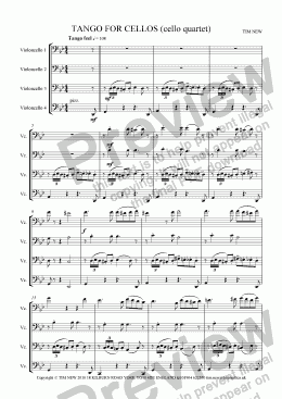 page one of TANGO FOR CELLOS (cello quartet)