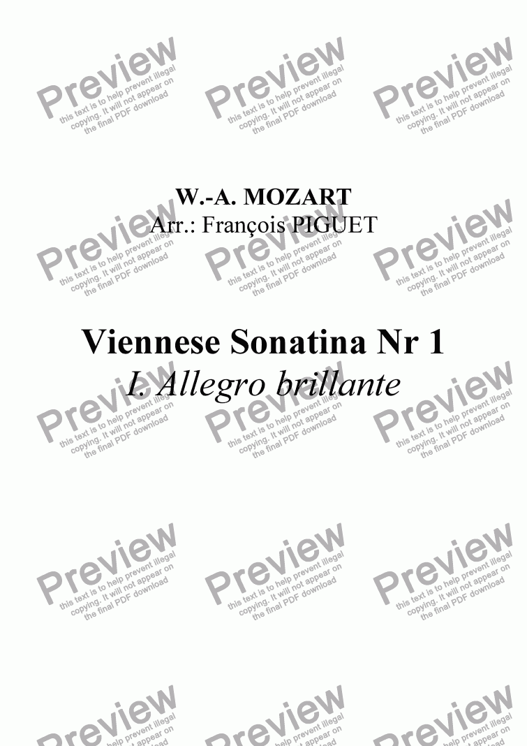 page one of Viennese Sonatina Nr 1: Allegro brillante for violin trio by MOZART