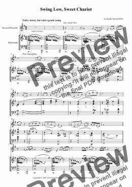page one of Swing Low, Sweet Chariot for Descant Recorder & Piano