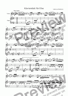 page one of Fur Elise (simplified Violin and Piano)