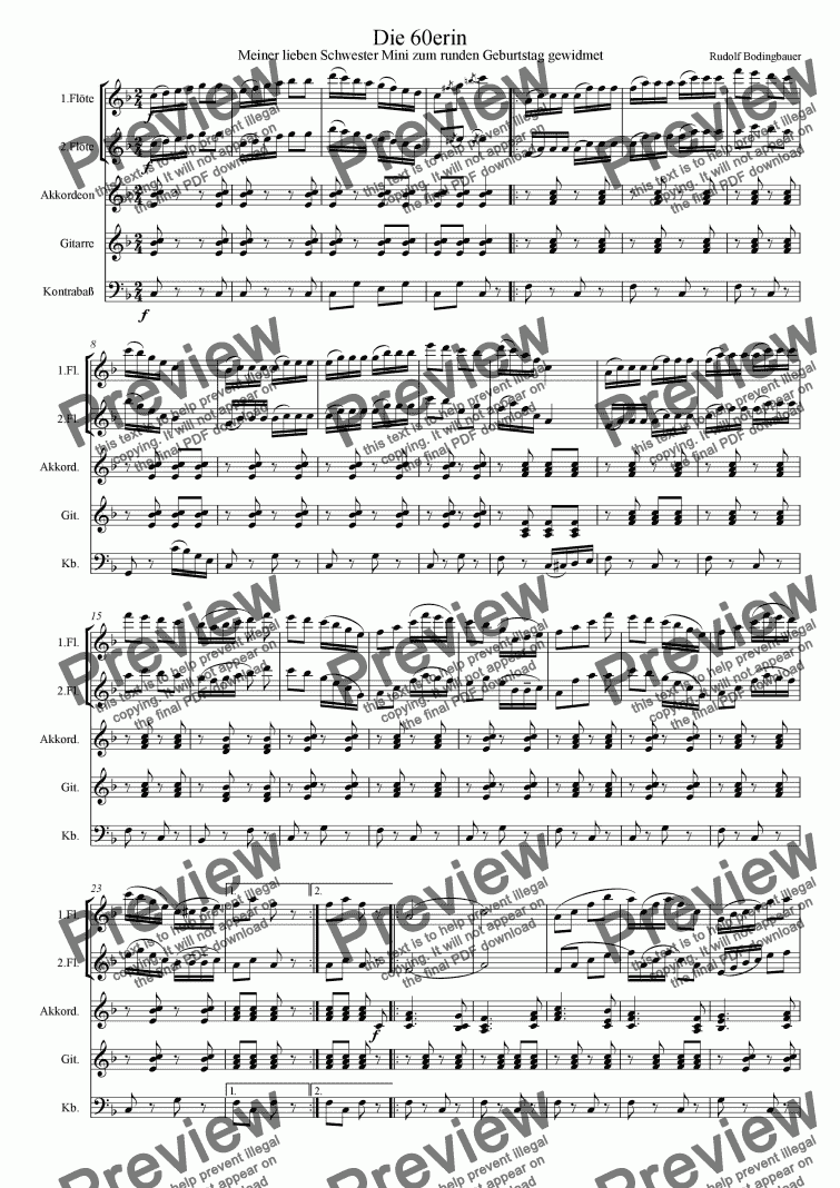 page one of Die 60erin 2 Flöten und Begleitung
